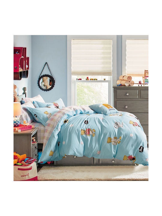 Homeline Подредба Детско покривало Единично с калъфка за възглавница Light Blue 160x250cm