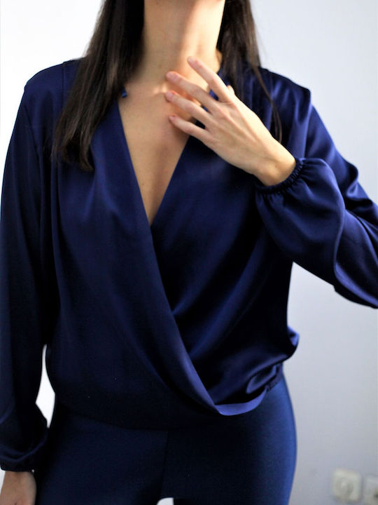 Coocu pentru Femei Bluză din Satin Mânecă lungă Albastră