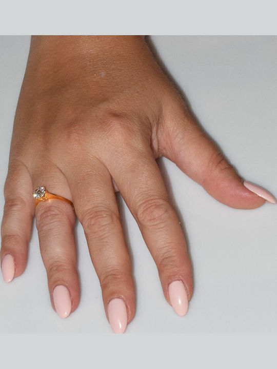 Bizoutaki Single Stone Ring Made of Gold Plated Silver with Zircon