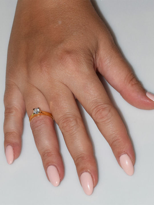 Bizoutaki Single Stone Ring Made of Gold Plated Silver with Zircon
