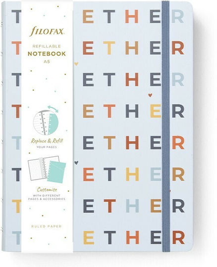 Filofax REFILLABLE TOGETHER Σημειωματάριο A5 56 Φύλλων με Λευκές Σελίδες με Λάστιχο Μπλε