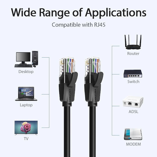 Vention U/UTP Cat.6 (Gigabit) Ethernet Network Cable 3m Black