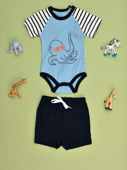 Potre Baby Bodysuit Set Short-Sleeved with Shorts Light Blue