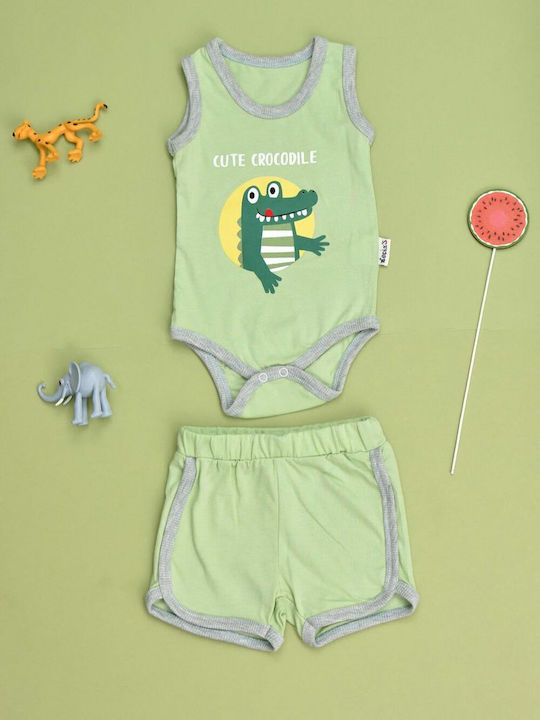 Potre Baby Bodysuit Set Sleeveless with Shorts Green