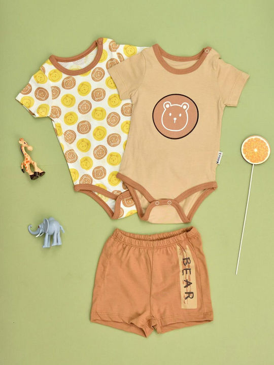 Potre Baby Bodysuit Set Short-Sleeved with Shorts Brown