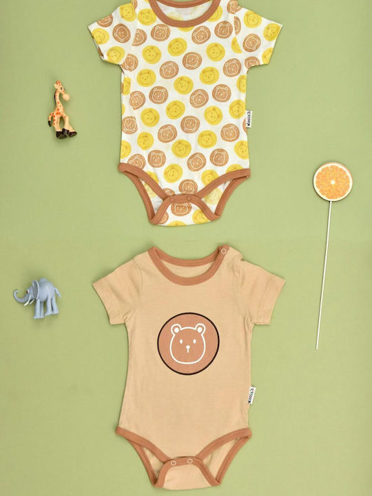 Potre Set Babystrampler Kurzärmelig mit Shorts Braun 3Stück