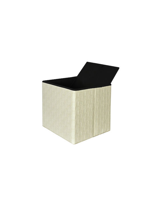 Stool For Living Room With Storage Space Upholstered with Leatherette Beige 38x38x37cm