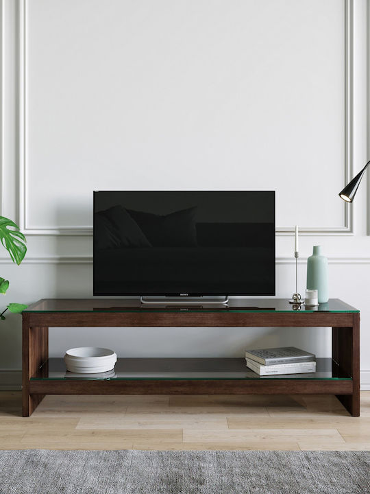 Stand TV Din Lemn Masiv Și Sticlă Maro L140xA45xÎ45cm