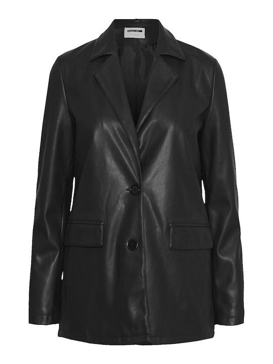 Noisy May Women's Leather Blazer Black