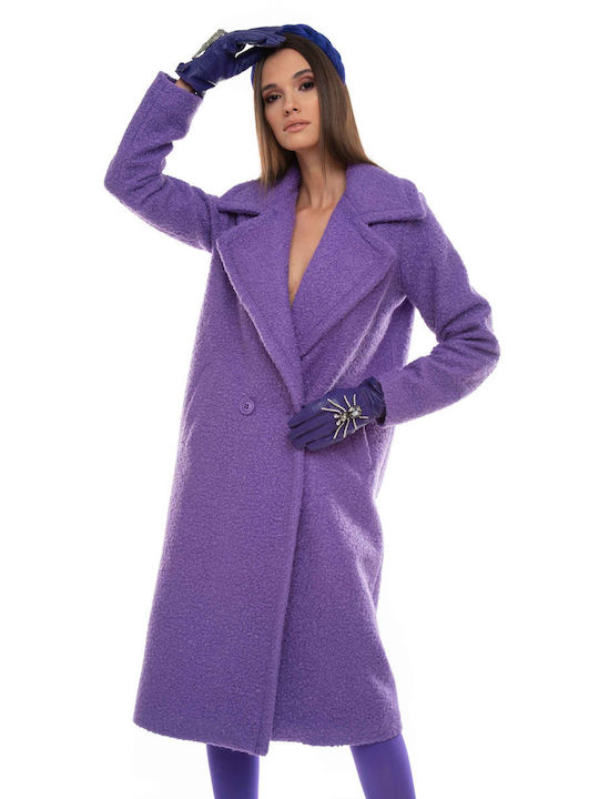 Raffaella Collection Women's Curly Midi Coat with Buttons Purple