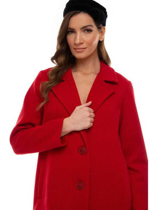 Raffaella Collection Women's Midi Coat with Buttons Red