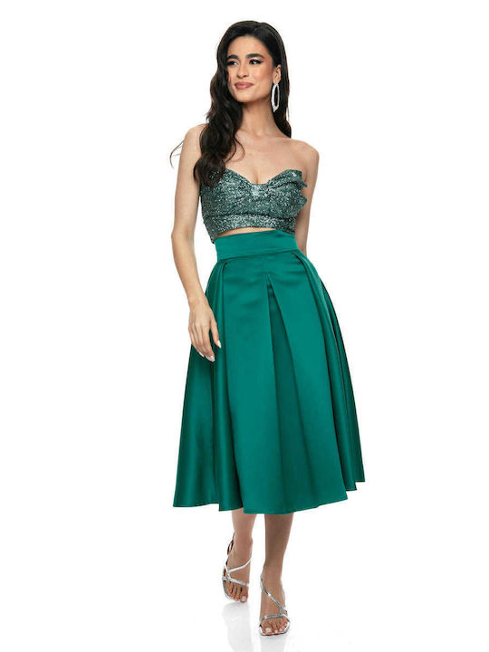 RichgirlBoudoir Satin Midi Skirt in Green color