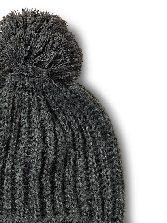 Fox Pom Pom Beanie Beanie with Rib Knit in Gray color 29985-185