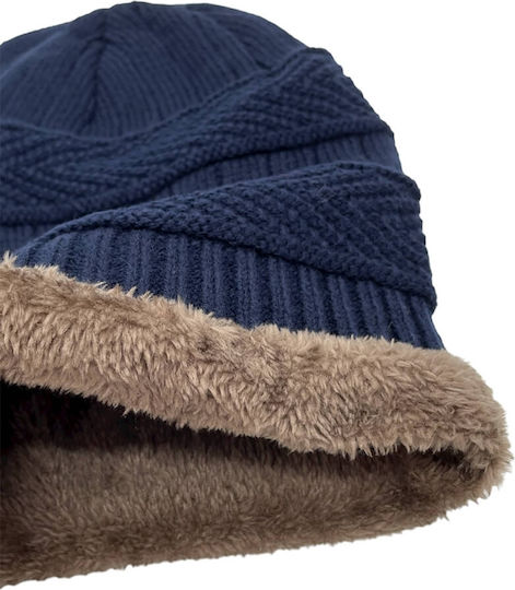 Beanie Cap with Braid Navy Blue