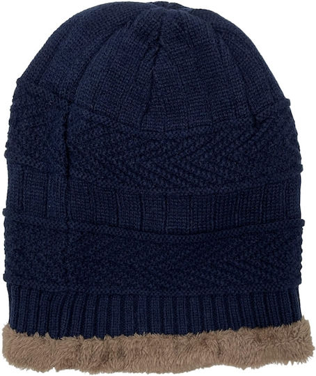 Beanie Cap with Braid Navy Blue