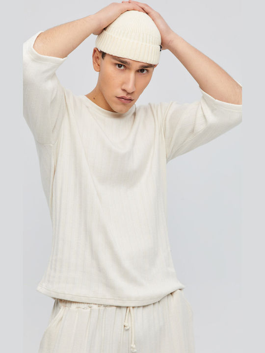 Beanie Ανδρικός Σκούφος με Rib Πλέξη σε Μπεζ χρώμα