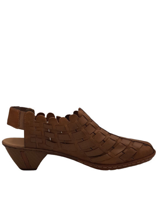 Rieker Anatomic Leather Tabac Brown Heels