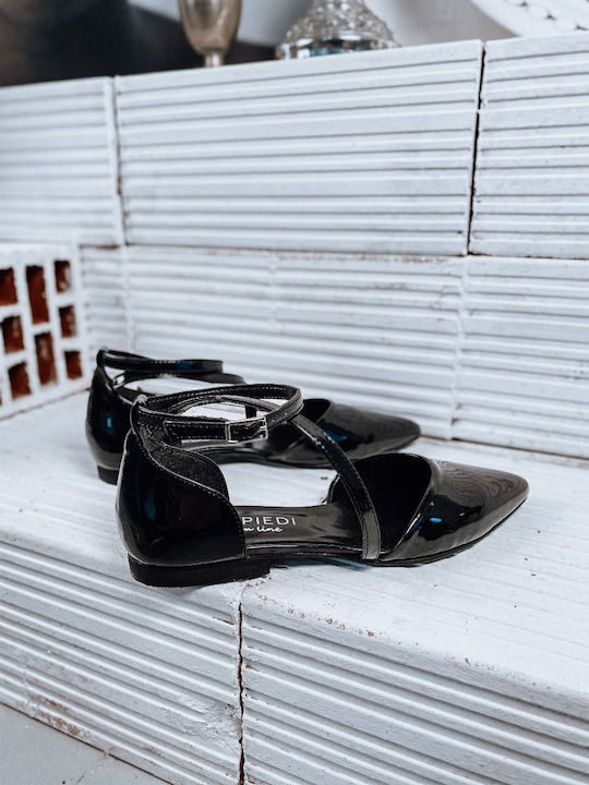 Patent Leather Pointy Ballerinas With strap Black