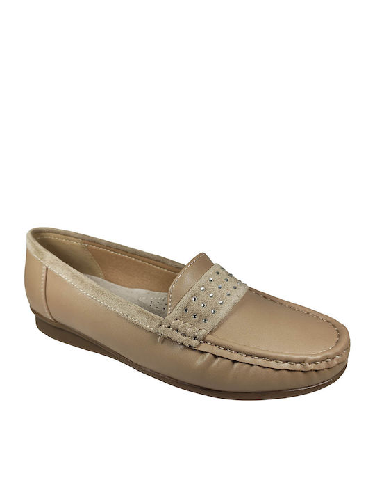 Leather Women's Moccasins in Beige Color