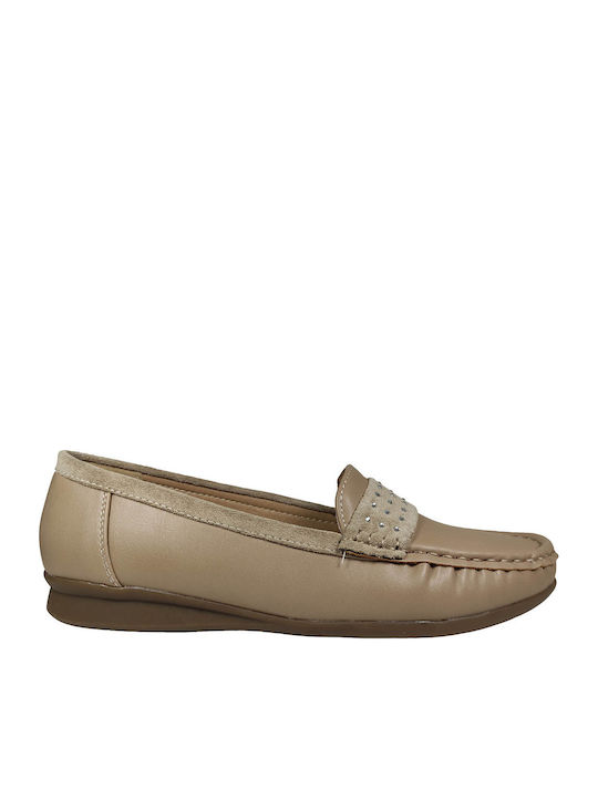 Leather Women's Moccasins in Beige Color