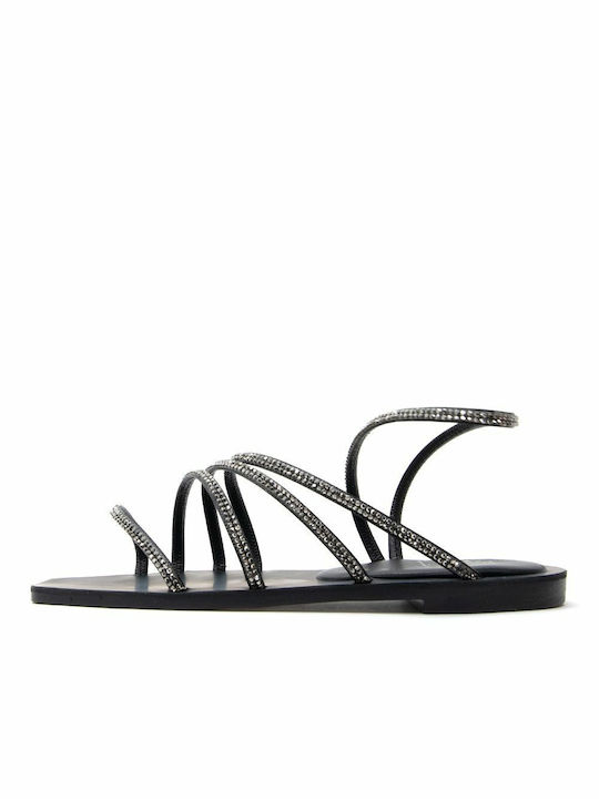 Utopia Sandals Leder Damen Flache Sandalen mit Riemen in Schwarz Farbe