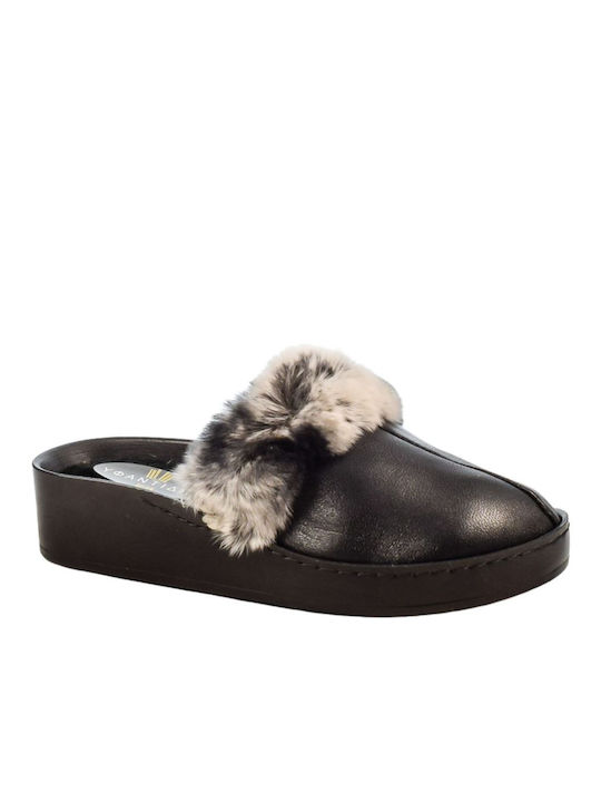 Yfantidis Leather Women's Slippers Black