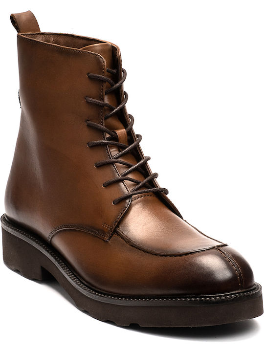 Philippe Lang Men's Leather Military Boots Tabac Brown