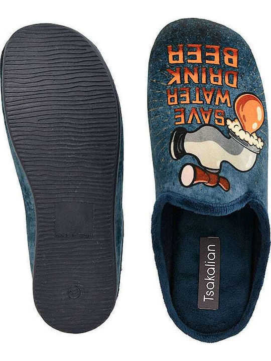 Men's Printed Slippers Blue