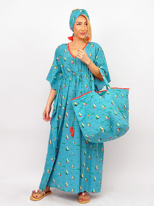Brims and Trims Fabric Beach Bag Turquoise