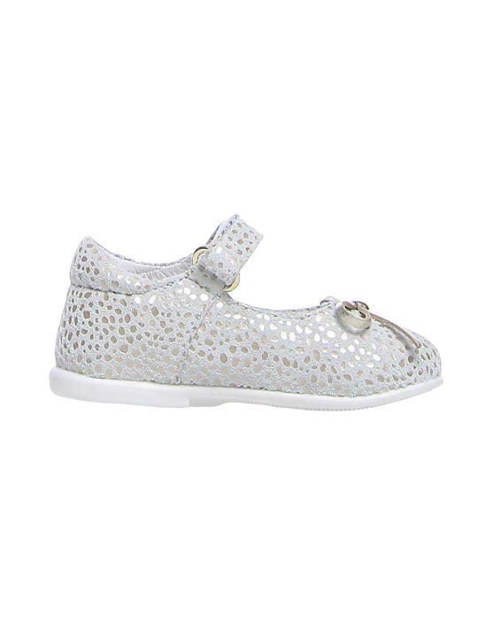 Naturino Kids Anatomic Leather Ballerinas with Hoop & Loop Closure Silver