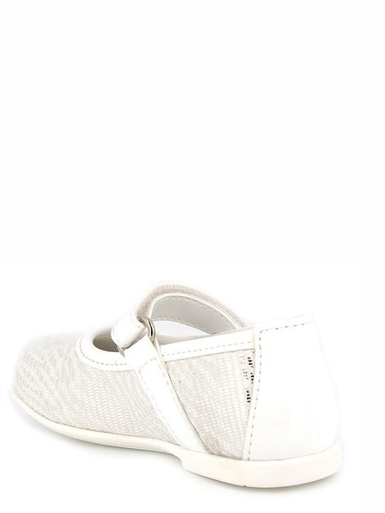 Kids Leather Ballerinas with Hoop & Loop Closure White