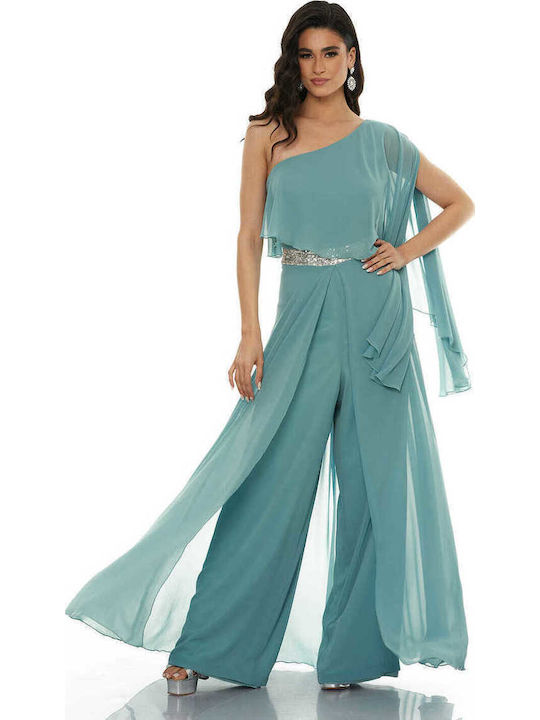 Airy Glam Γυναικεία Αμάνικη Ολόσωμη Φόρμα Mέντα
