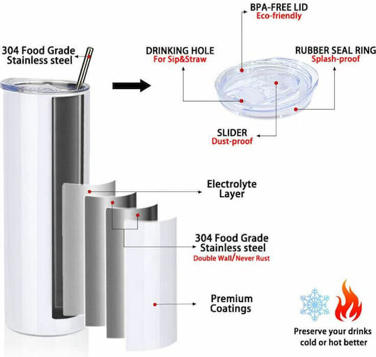 Koupakoupa Glass Thermos Stainless Steel BPA Free 600ml White with Mouthpiece and Straw
