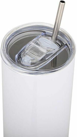 Koupakoupa Glass Thermos Stainless Steel BPA Free 600ml White with Mouthpiece and Straw