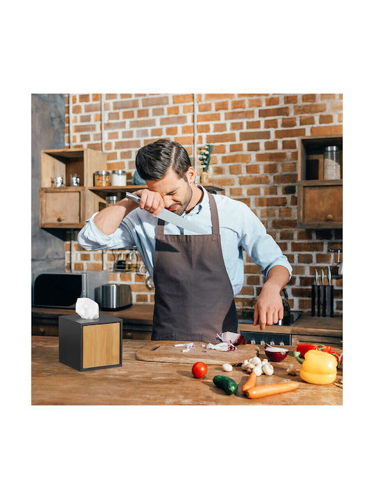 Relaxdays Suport pentru șervețele Lemn Neagră 13x13x14.5cm 10022178