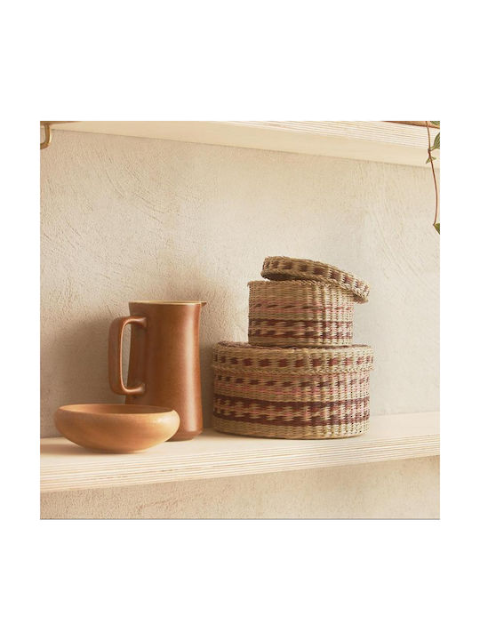 Set of Decorative Baskets Rattan with Lid Brown 2pcs