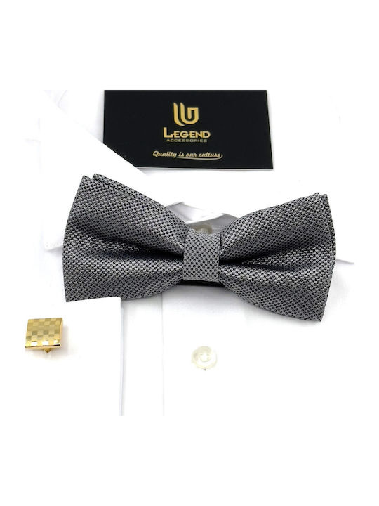 Legend Accessories Σετ Υφασμάτινo Παπιγιόν με Μαντήλι Γκρι