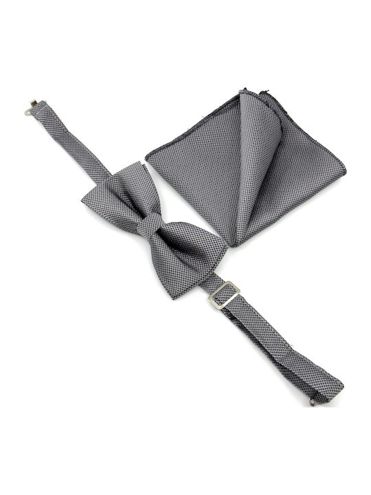 Legend Accessories Σετ Υφασμάτινo Παπιγιόν με Μαντήλι Γκρι