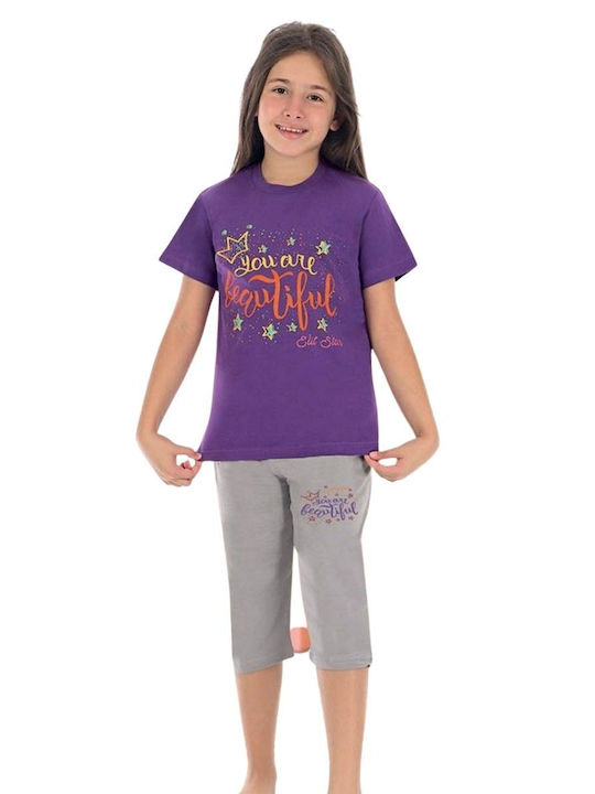 Elit Star Set Top & Bottom Kids Cotton Pyjamas Purple