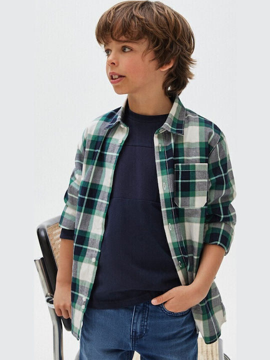 Mayoral Kids Checked Shirt Long Sleeve Green