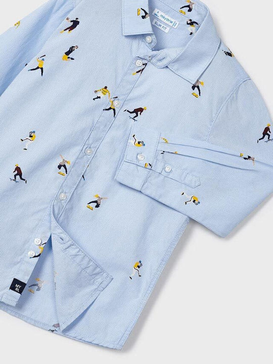 Kids Checked Shirt Long Sleeve Denim Light Blue