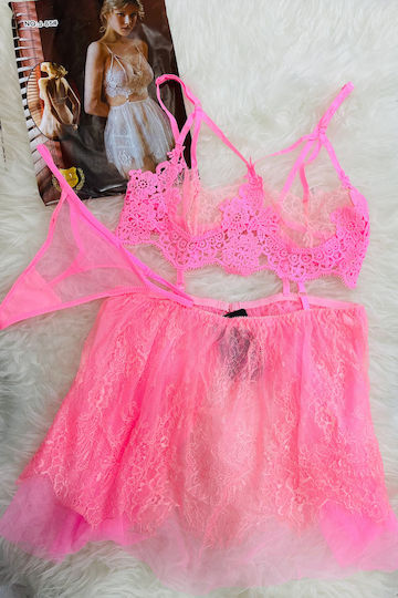 La Lolita Amsterdam Set Sexy Nightgown with Lace and Transparency Pink