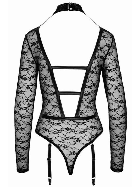Cottelli Collection Body Sexy Κορμάκι με Διαφάνεια & Δαντέλα & Ζαρτιέρες Μαύρο