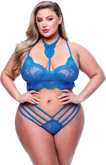 Baci Lingerie Strappy Lace Bra Panty Blue