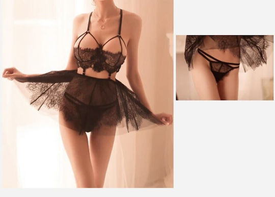 La Lolita Amsterdam Set Sexy Nightgown with Lace and Transparency Pink