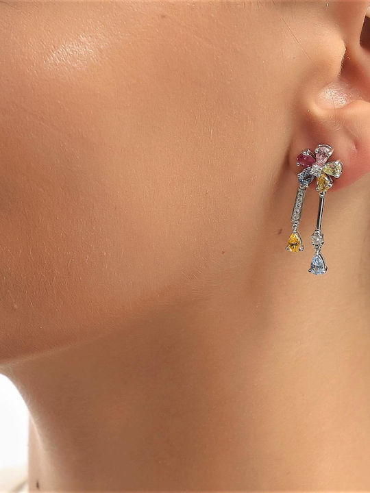 Eforo Kids Earrings Pendants with Stones from White Gold 14K