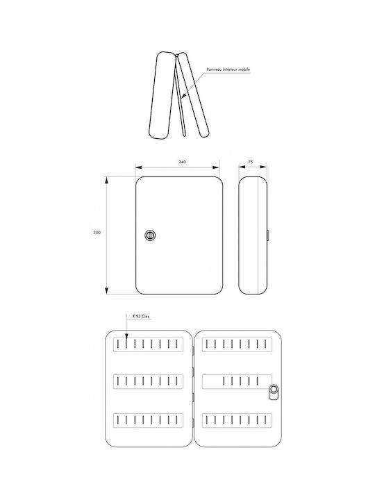 Thirard Wall Key Hook Metallic 93 Hooks With Lock 30x24x7.5cm