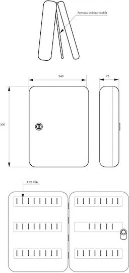 Thirard Wall Key Hook Metallic 93 Hooks With Lock 30x24x7.5cm