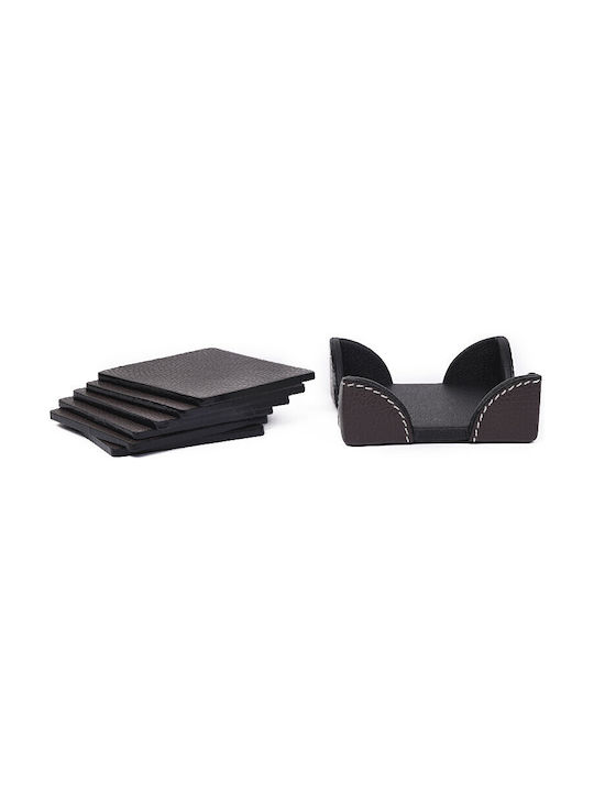 BagCity PU Brown Coasters with Stand 6pcs
