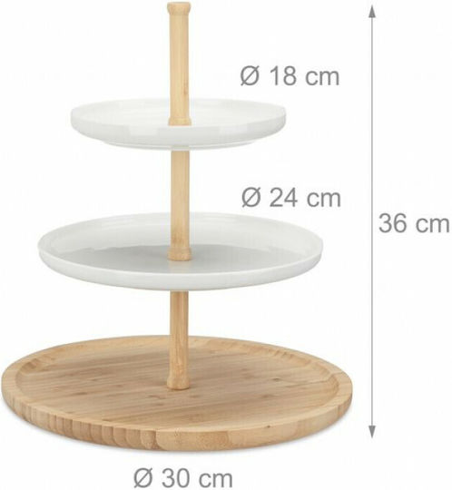 Relaxdays Lemn Platou pentru desert 3 niveluri Alb Ø30xY36cm L25xL25xH36cm 1buc